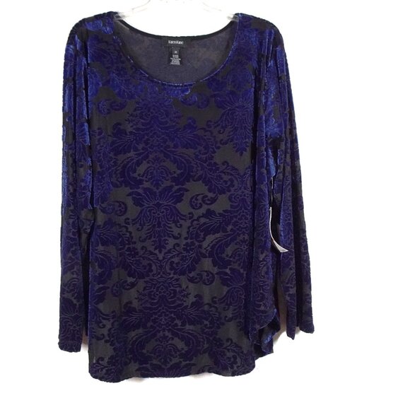 Karen Kane Burnout Top Women's Plus Size 3X Blue Black Velvet Textured Cocktail - Picture 1 of 8